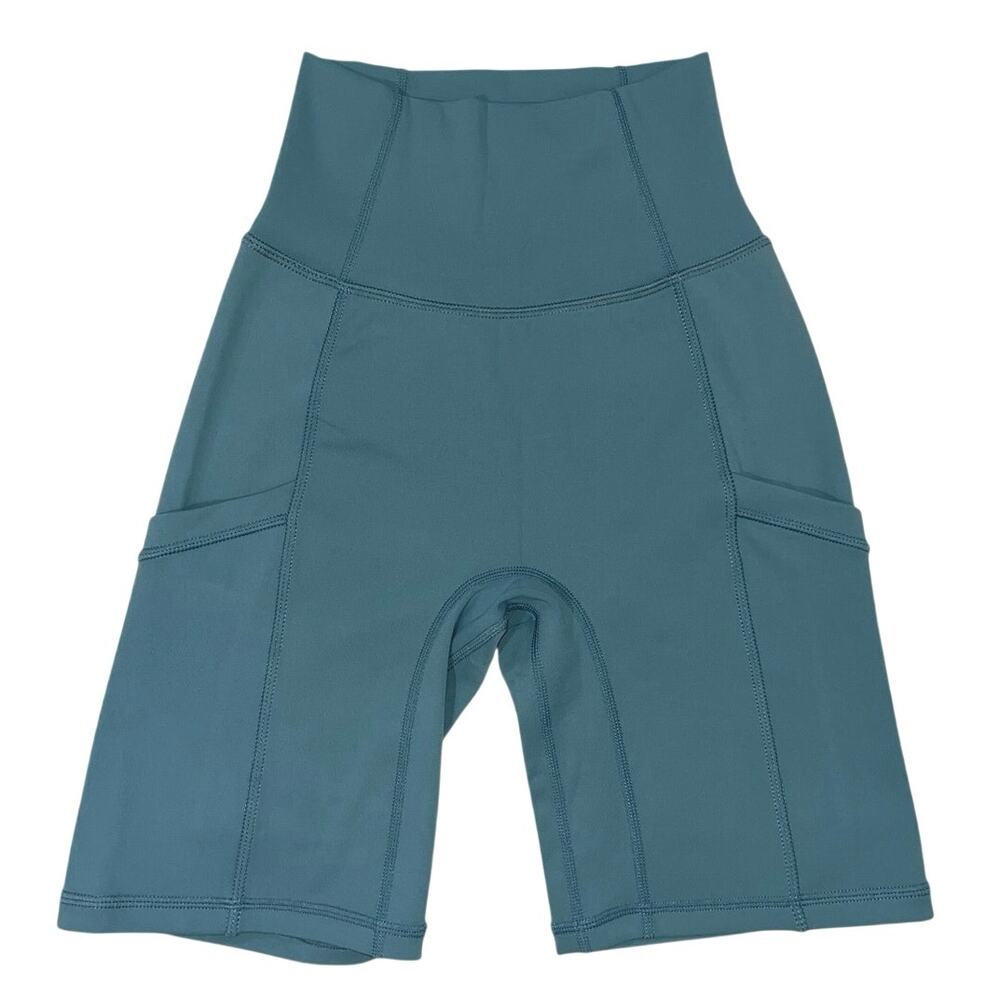 P’Tula Dusty Blue High Rise Biker Shorts Side Pockets Women’s Small NWT
